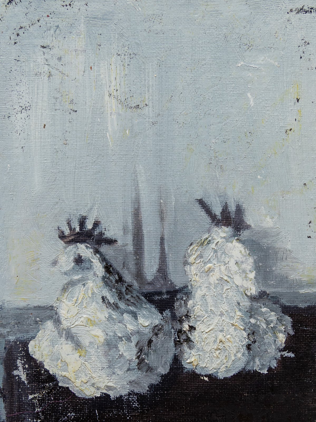 Untitled — two white hens in impasto